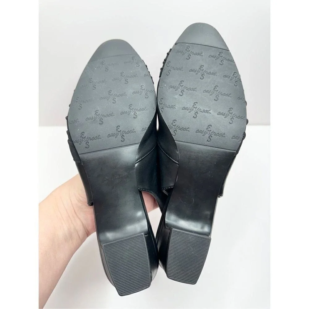 Easy Street Black Slingback Pumps‎ Pleated Low Block Heel Shoes 6.5